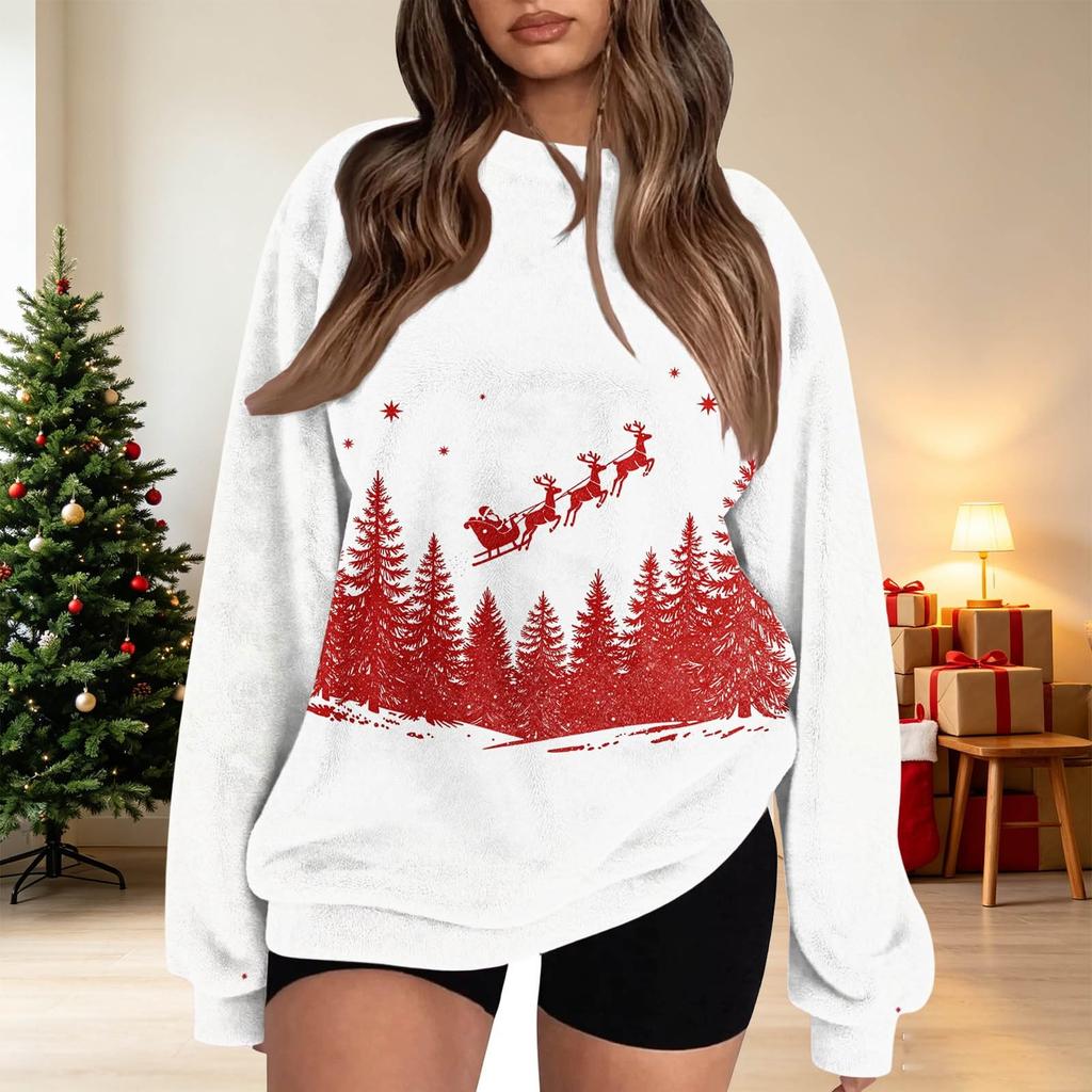 Women's Fashion Flannel Round Neck Printed Long Sleeve Top