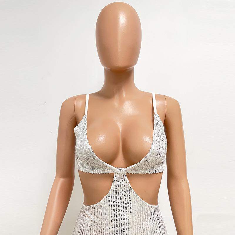 Women's Summer Dress Seaside Holiday Beach Dress Sleeveless Sequin Halter Dress