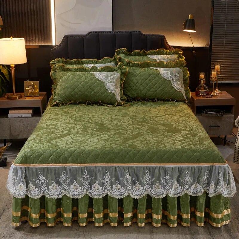 Winter Coral Fleece Zipper Removable Luxury Bedspread King Queen Thicken Velvet Quilted Bed Skirt Not Including Pillowcase