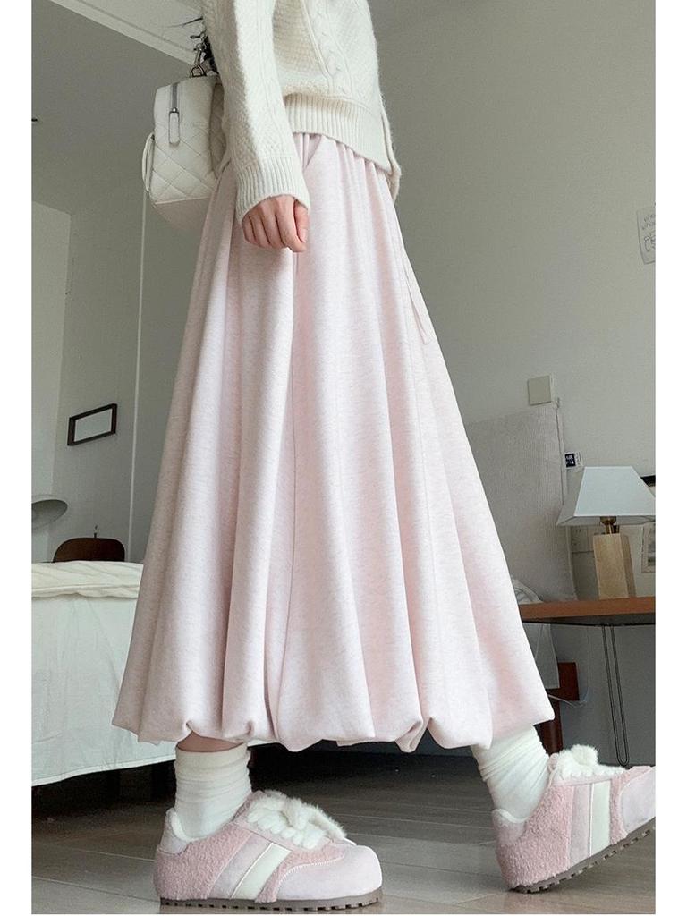 Khaki Sticky Rice Bud A-line Skirt: Women's High Waist Slimming Mid-length for Autumn 2025