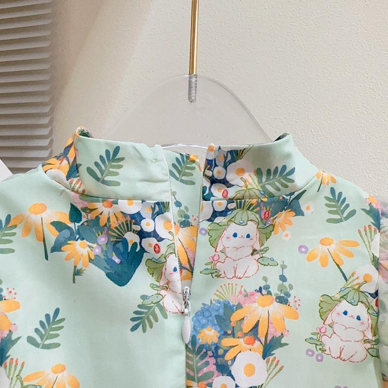 Girls' Summer Puff Sleeve Cheongsam Princess Dress