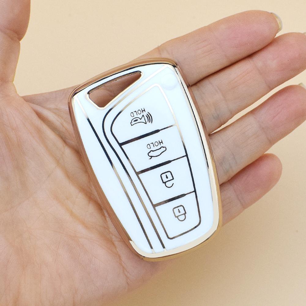 Gold Edge For Hyundai Ix45 Equus Centennial Santa Fe Sport Genesis G80 Grandeur Azera 4Buttons TPU Car Key Case Cover Shell Fob Holder