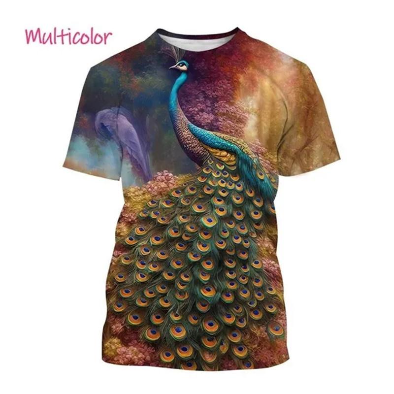 3d Animal Peacock Printed T Shirt Pavo Muticu Maurya Graphic T-shirts For Men Kid Fashion Funny Streetwear Short Sleeves Clothes