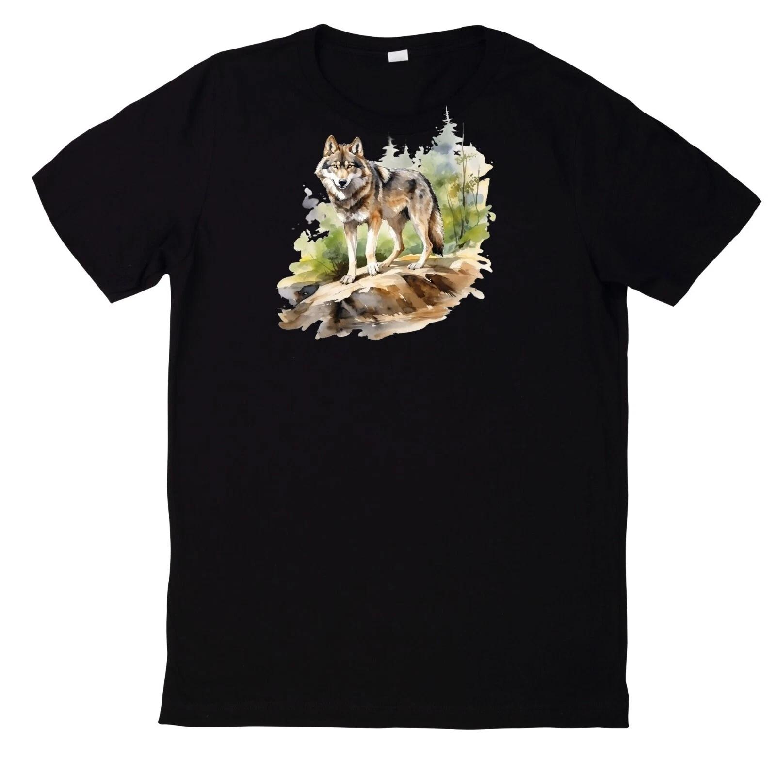T-Shirt Aquarell Wolf Motiv Baumwolle M