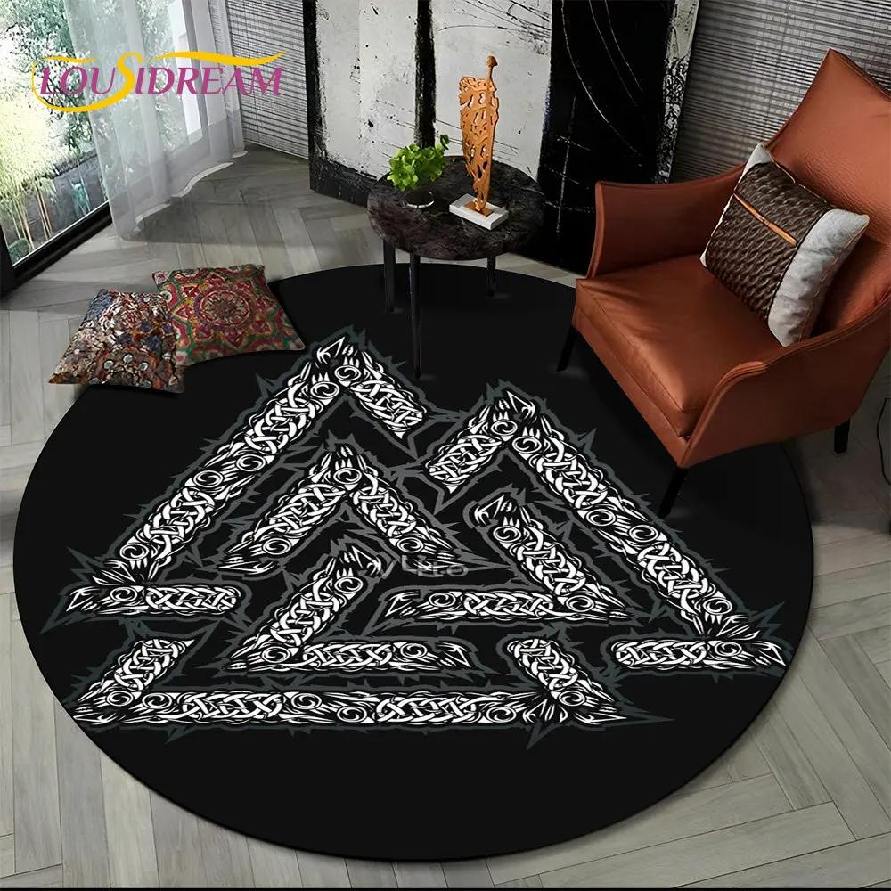 Viking Valknut Yggdrasil Tree of Life Round Area Rug,Carpet Rug for Living Room Bedroom Sofa Playroom Decor,Non-slip Floor Mat