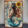 Vintage Tin Sign Wall Decor Retro Mermaid Sunflower Music Pub Man Cave
