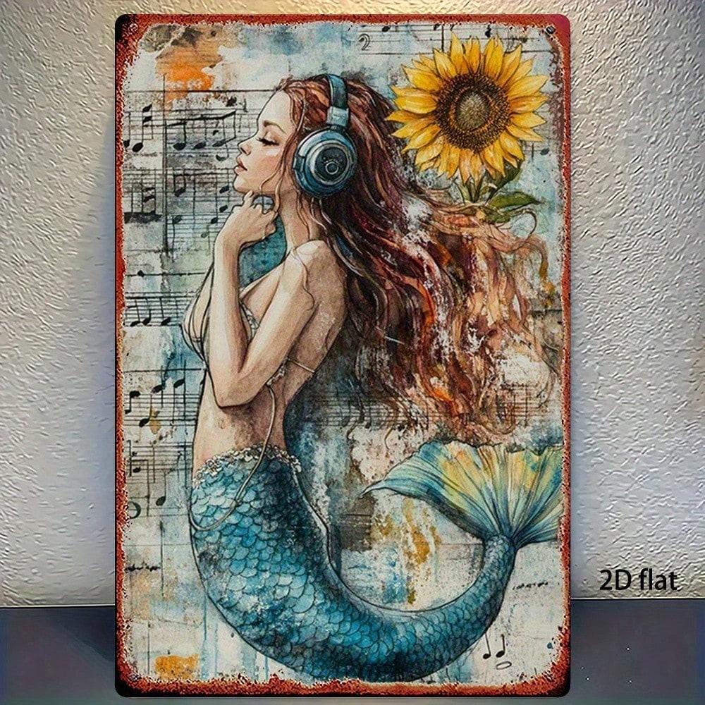 

Vintage Tin Sign Wall Decor Retro Mermaid Sunflower Music Pub Man Cave різнокольоровий