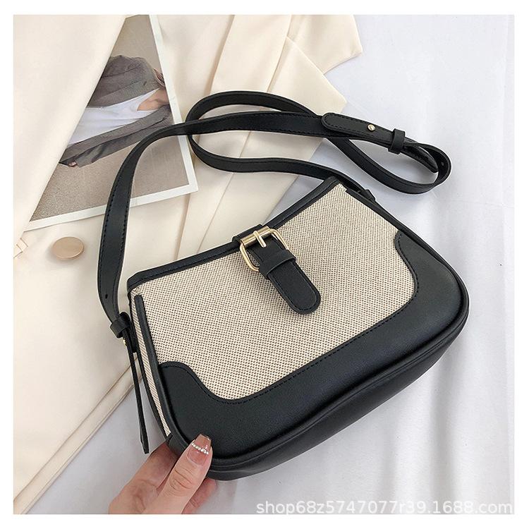Bag Women's Retro New Fashion Korean Version of Women's Bag Contrast Color Bag Shopping Shoulder Bag Armpit Small Square Bag Diagonal Straddle Small