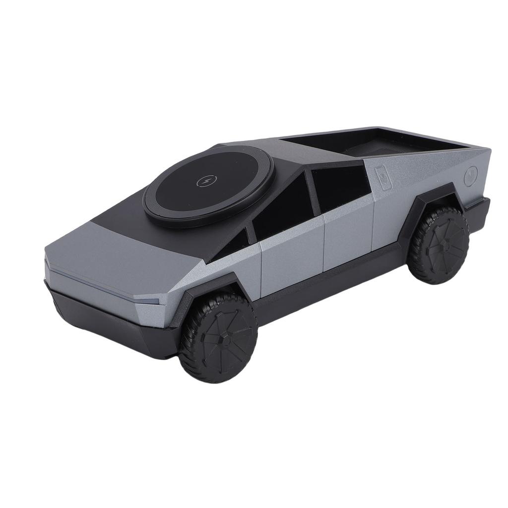3 In 1 Wireless Charging Station Car Model 1:25 Scale Rotating Charger with Ambient Light for Phone Watch Earphone Gray
