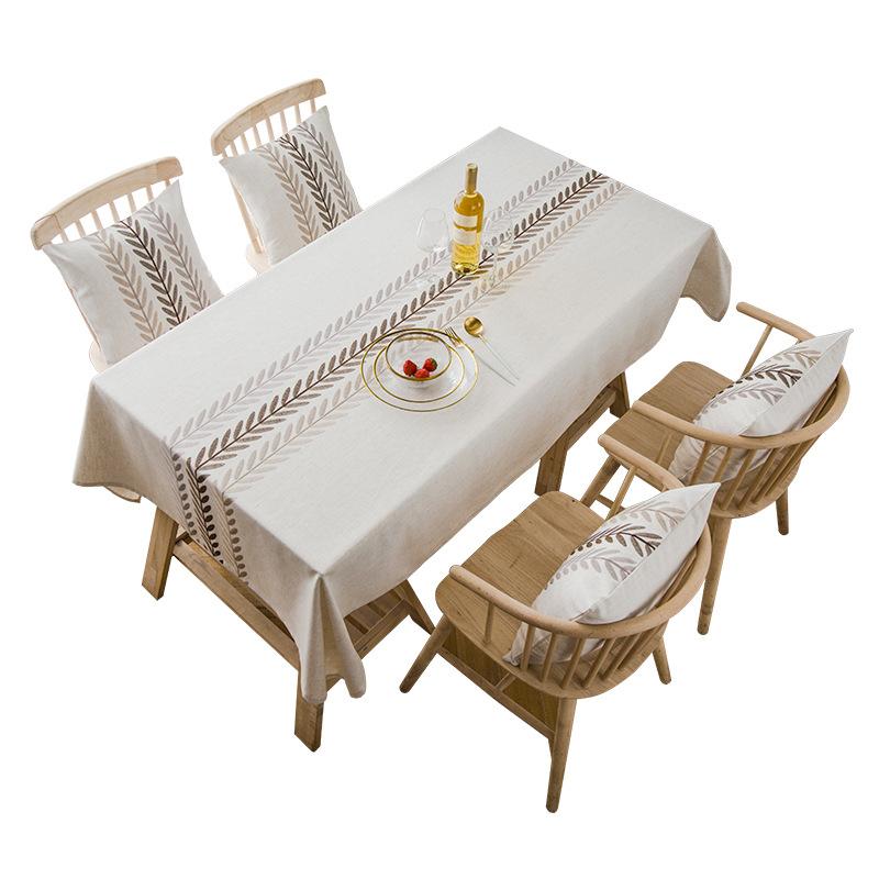 Polyester Linen Waterproof Modern Leaf Flower Table Flag Embroidered Geometric Tablecloth Rectangular Coffee Table Tablecloth Table Cloth
