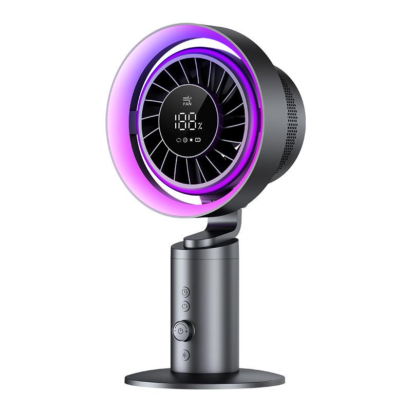 

199-Speed Turbo Desktop Fan with Stepless Control, Auto Oscillation, Ambient Light, USB Rechargeable, Brushless. One Size чёрный