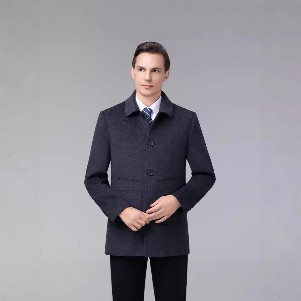 Men's daddy autumn and winter double-sided wool coat men's cashmere coat middle-aged large size lapel down liner removable