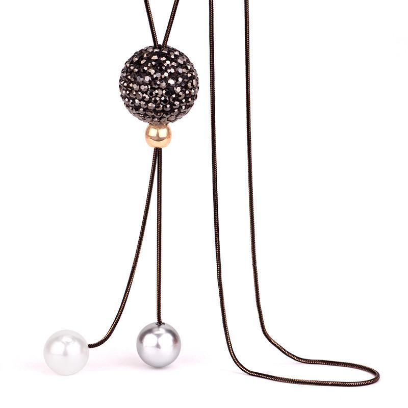Unique Long Style Womens Sweater Necklace With Eye-catching Diamond Ball Design