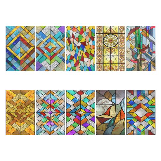 Stained Glass Window Privacy Film Vintage Home Church Decorative Frosted Static Cling Reusable UV Sun Blocking Glass Sticker Cover