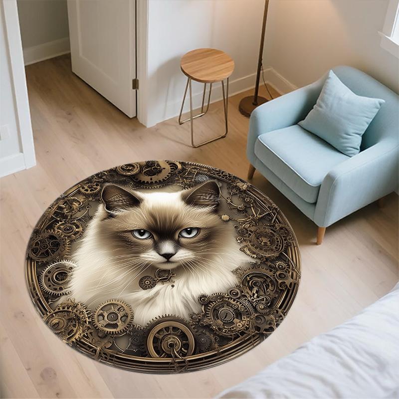 Gear Cat,Round Area Rug,Carpet Rug for Living Room Bedroom Sofa Playroom Decor,Non-slip Floor Mat