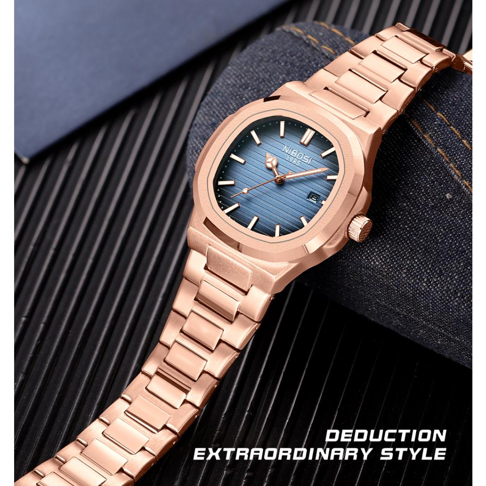 NIBOSI Luxury Man Wristwatch Waterproof Luminous Chronograph Watch for Men Stainless Steel Men's Quartz Watches