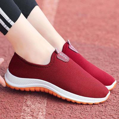 Chaussures en tissu de Pékin ancien pour femmes, printemps et automne, chaussures de marche décontractées quotidiennes à enfiler, basses, respirantes, chaussures pour mères d'âge moyen