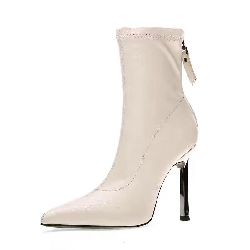 Eleganti stivali con plateau e tacchi alti impermeabili da donna, autunno, nuovi stivali a punta con tacco a metà polpaccio, tacchi sottili e super alti