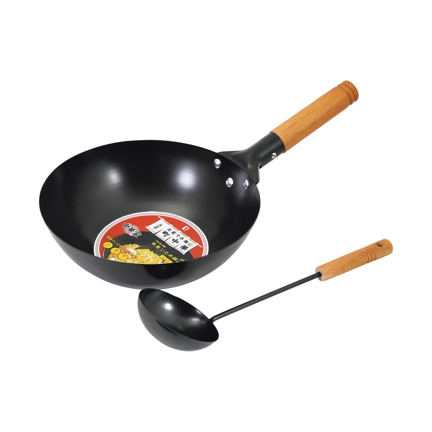 

Pearl Metal 26cm Deep Iron Frying Induction with Perfect for Fried Rice and Vegetable Ideal for Chinese Homes HC-286 Pan, Compatible, Ladle, чорний