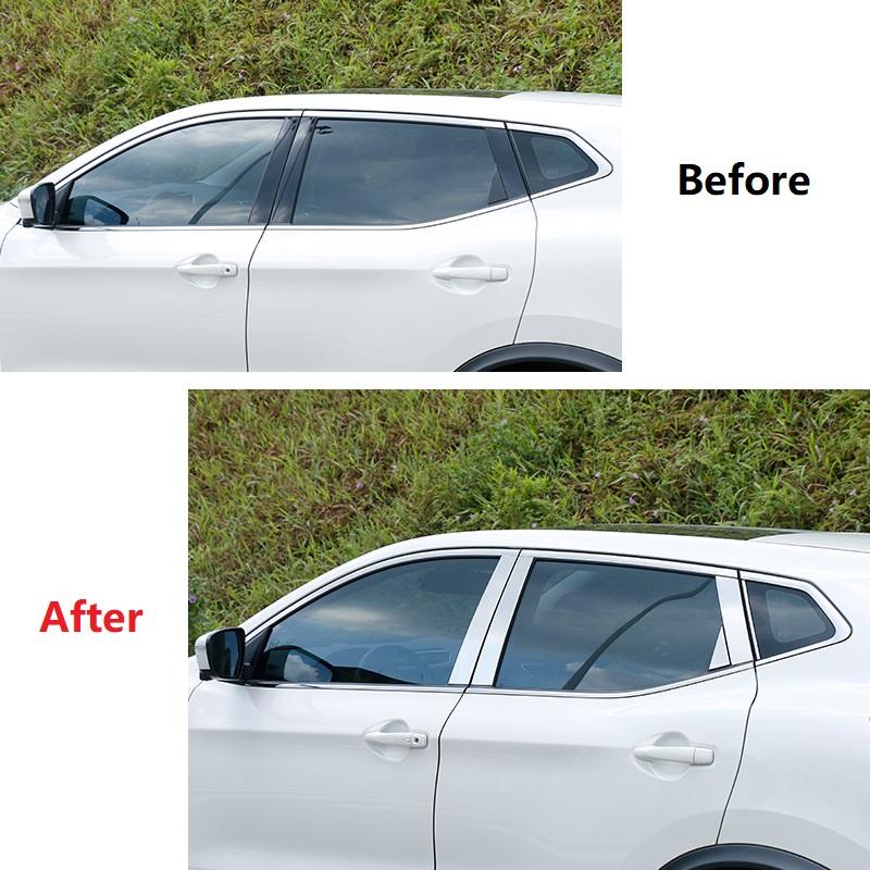 10/8ks leštěných sloupků sloupků Okenní lišta Kryt sloupku BC Nálepka z nerezové oceli/PC plast pro NISSAN Qashqai 2016-2018