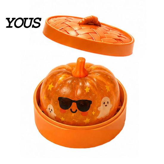 Portable Stress Reliever Halloween Dumpling Relief Toy, Cartoon Steamed Bun Squeeze Toy with Steamer, Sensory Ball Fidget Party Favors TPR