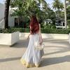 Beautiful Island Wear Holiday Style Blue Retro Lace Suspender Dress Women's Pleated Design Super Fairy Dress