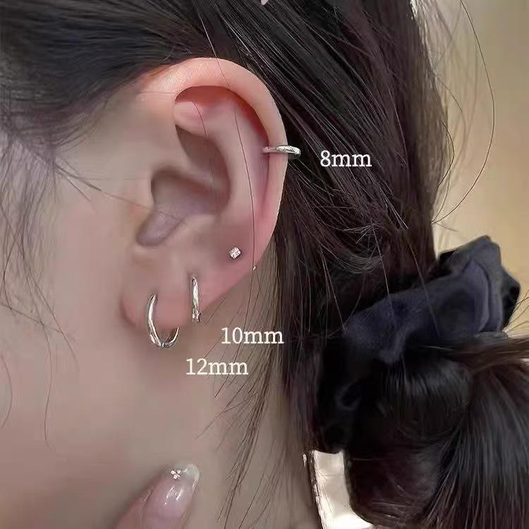 Korean Style Minimalist Hoop & Stud Earrings for Women - High-End Round Clip & Piercing Care