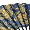 Double Golden Dragon Fan for Men Dragon Tiger Design Japanese Style Foldable Tassel Lightweight Large Size Summer Festival Lucky Charm Feng Shui Blue