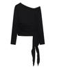 Saendeulig One Shoulder Unbalanced Strap T-Shirt_Black