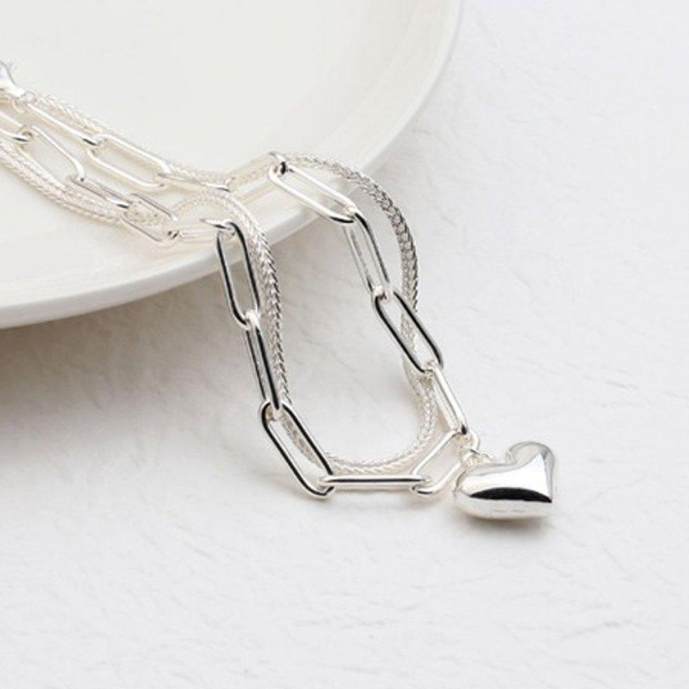 [As Little] Chain Silver Bracelet Silver 925 Two-Line Heart Layered Gift