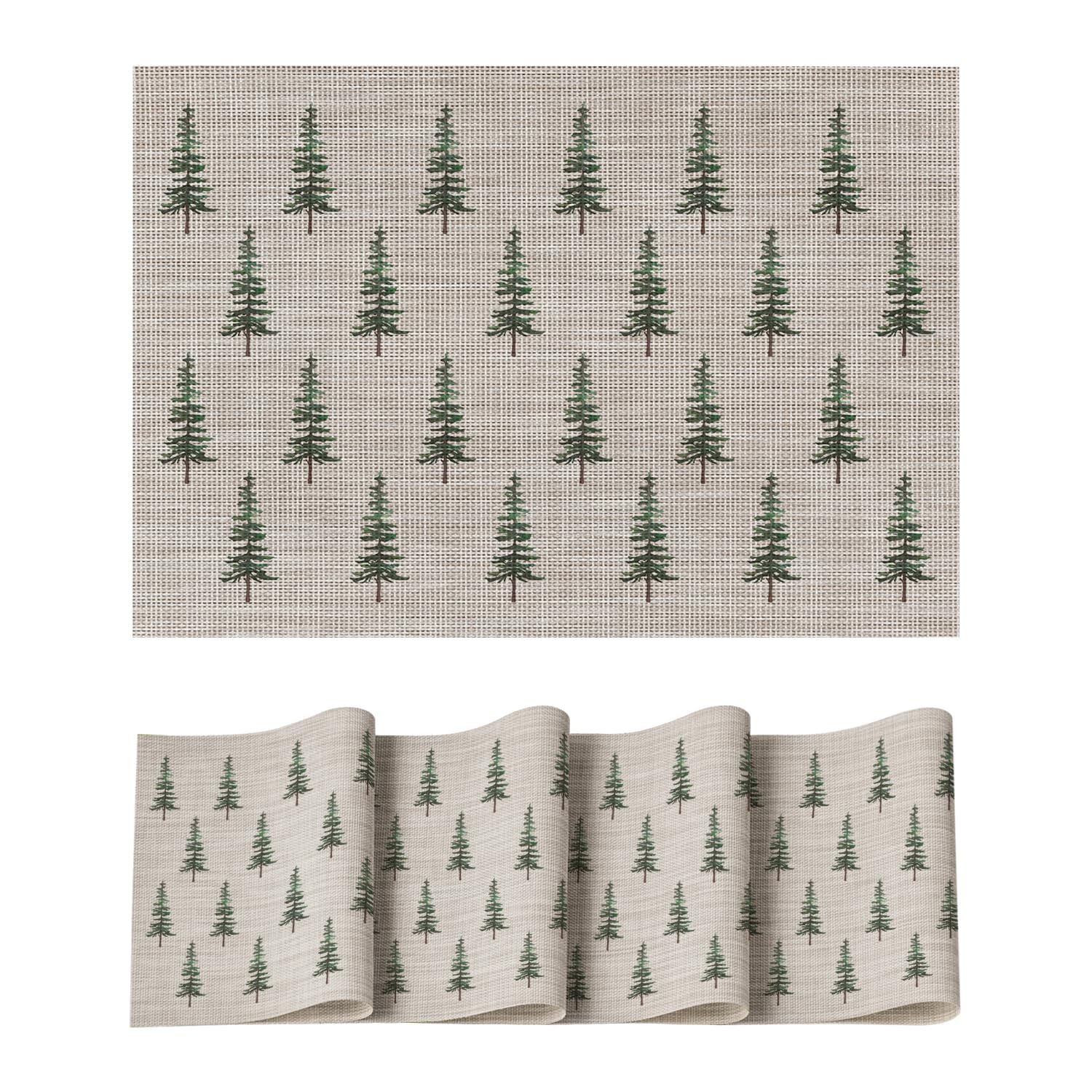 

Xmas Tree Christmas Vinyl Placemats Set of 4, 12x18 Inch Wipeable Winter PVC Woven Table Mats for Party Kitchen Dining Decor 12 x 18 , Rectangular 4 Pcs