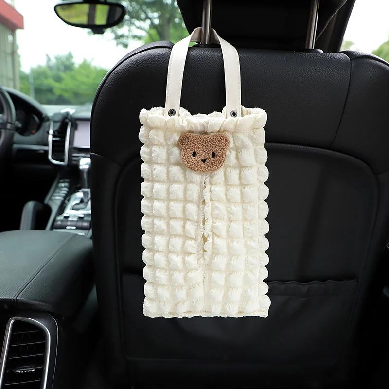 Cute Cartoon Bear Car Tissue Box Auto Seat Headrest Hanging Paper Tower Holder Organizer Styling Car Interior Accessories