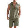 2Pcs/Set Men Summer Outfit Hooded Drawstring Sleeveless Shirt Adjustable Elastic Waistband Shorts Set Hiking Workout Casual Outfit