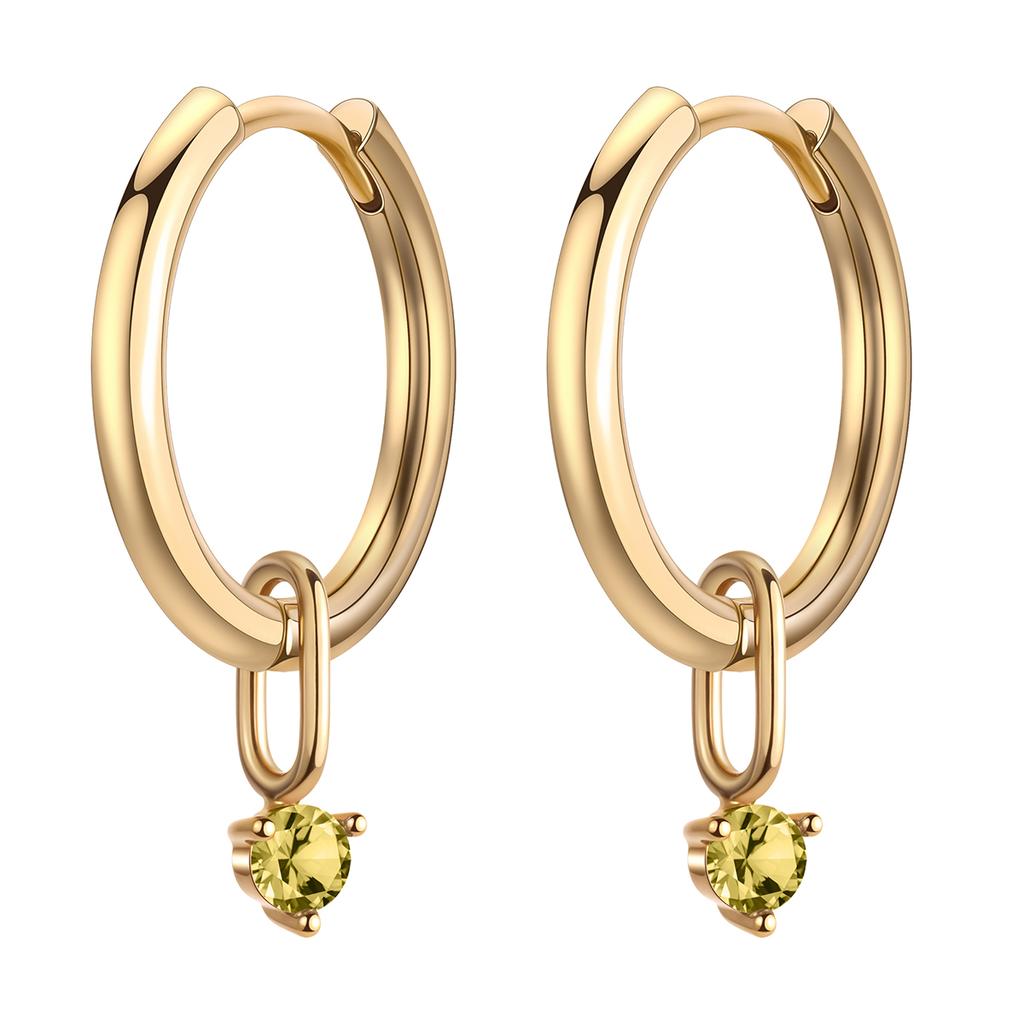 Kinitial Zarte Goldfarbene Zirkonstein-Anhänger Messing-Creolen für Damen Mädchen Lässiger Täglicher Klassischer Sommer-Schmuck