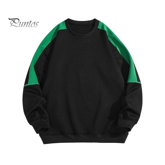 

Мужская осенне-зимняя толстовка с круглым вырезом, цветной спортивный топ с эластичными манжетами и подолом, свободный крой, унисекс, одежда для фитнеса M чёрный