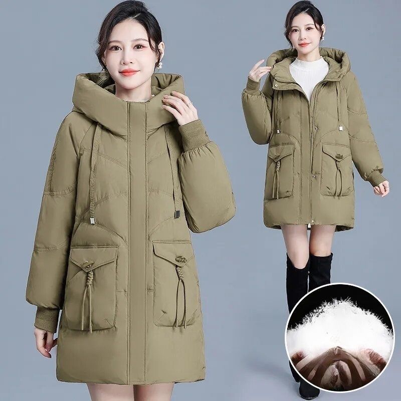 Ropa de Algodón Acolchada de Invierno, Estilo Occidental, Damas de Invierno, Chaquetas de Otoño e Invierno, Largo Medio