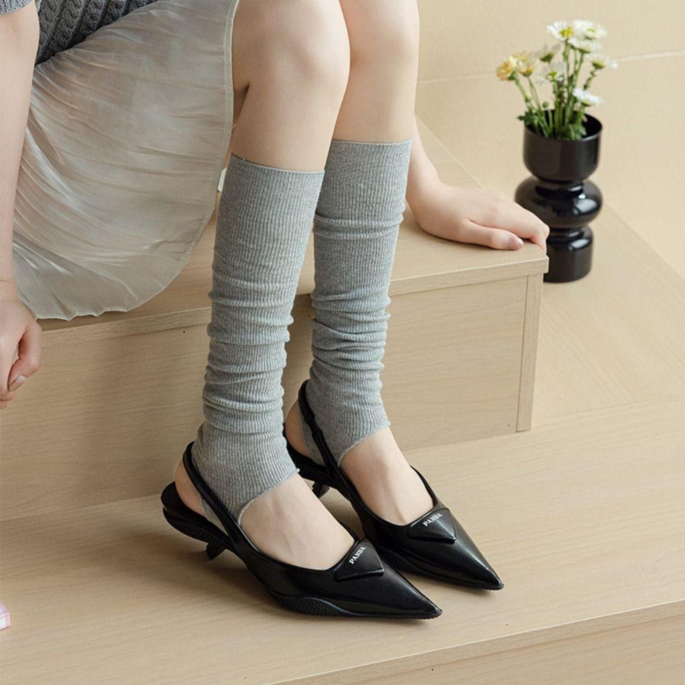 Ballet Style Simple Long Knee High Socks Vertical Stripes Stacking Socks  Air-conditioned Room