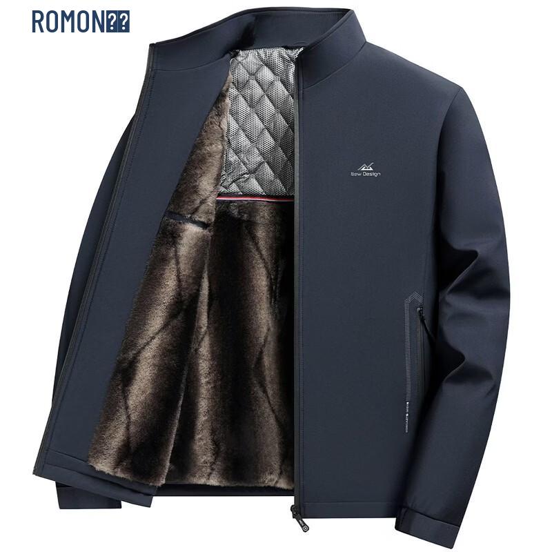 ROMON Men's Business Fleece-Lined Stand-Collar Jacket