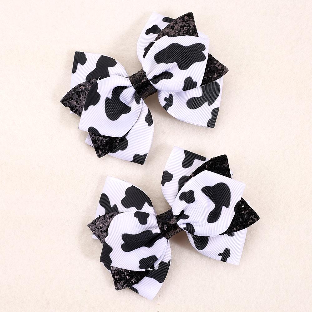 

2Pcs Cow Print Bow Hair Clip Sweet Cute Dot Bownot Glittering Hairpin For Kid Girls Children s School Daily Headwear Accessories