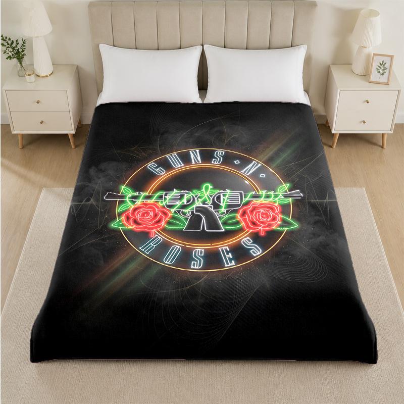 Guns N’ Roses Print Flannel Blanket Cozy Lightweight Plush Throw Blanket For Bed Sofa Household Use