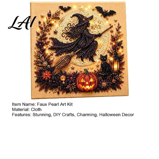 DIY Craft Projects for Adults Halloween Faux Pearl Art Kit Spooky Cute 3D Diamond Painting Easy Crafting Beginners Craft Witch Black Cat Pumpkin