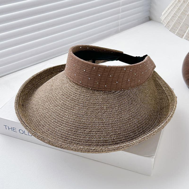 Big Brim Empty Top Straw Hat Women Summer Anti-Uv Protection Sunscreen Sun Hat Foldable Roll Up Shades Outdoor Cycling Beach Cap