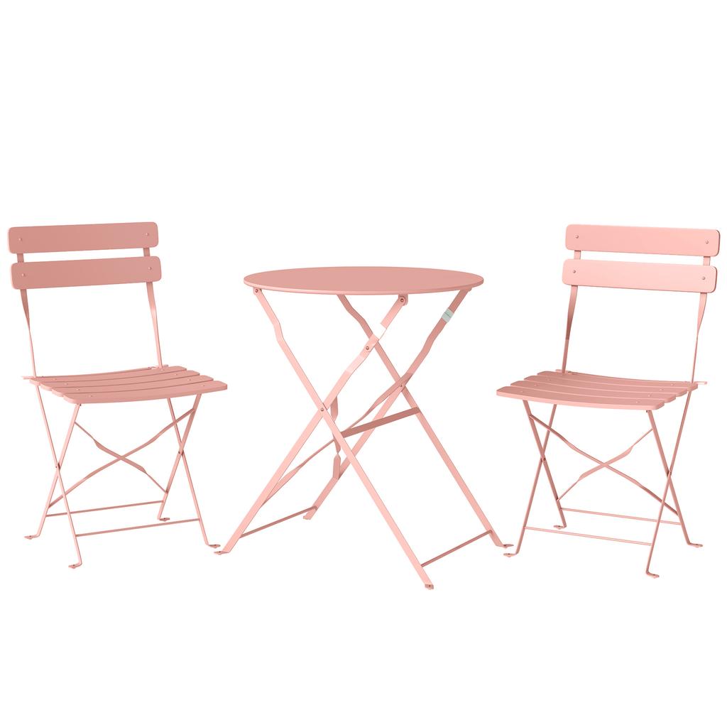 Garden Bistro Set 3 Pieces Table and 2 Folding Slatted Chairs Double Rust Protection Pink