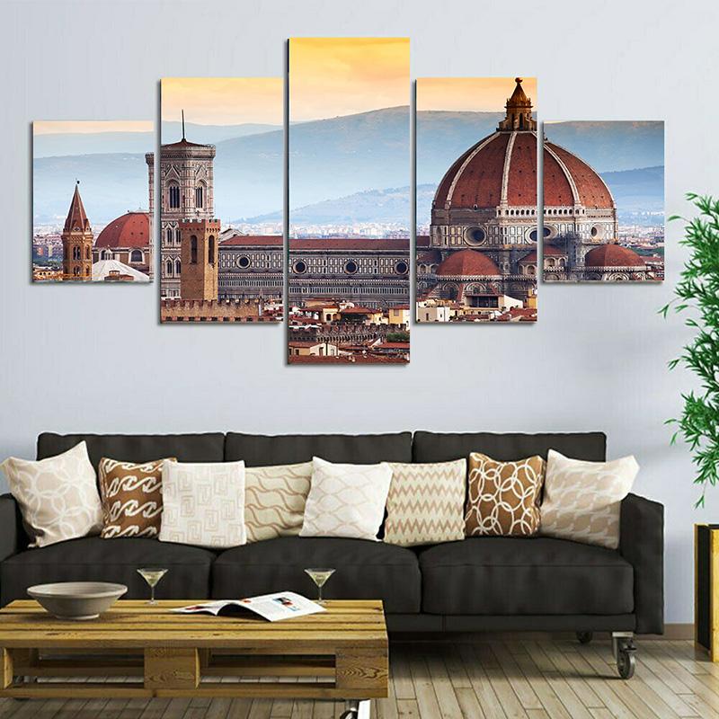5 piezas de pintura en lienzo de la catedral de Santa María Del Fiore, carteles de paisaje e impresiones de imágenes artísticas de pared, decoración del hogar sin marco
