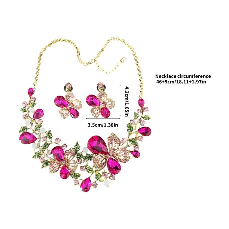 Fashionable Zinc Alloy Floral Jewelry Set with Rhinestones Comfort Fit Necklace And Earrings For Versatile Outfits