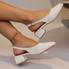 Fashion Genuine  Women Slingbacks Shoes Buckle Thick Heels Pumps Square Toe Med Heel Ladies Footwear 2025 Spring Beige 40