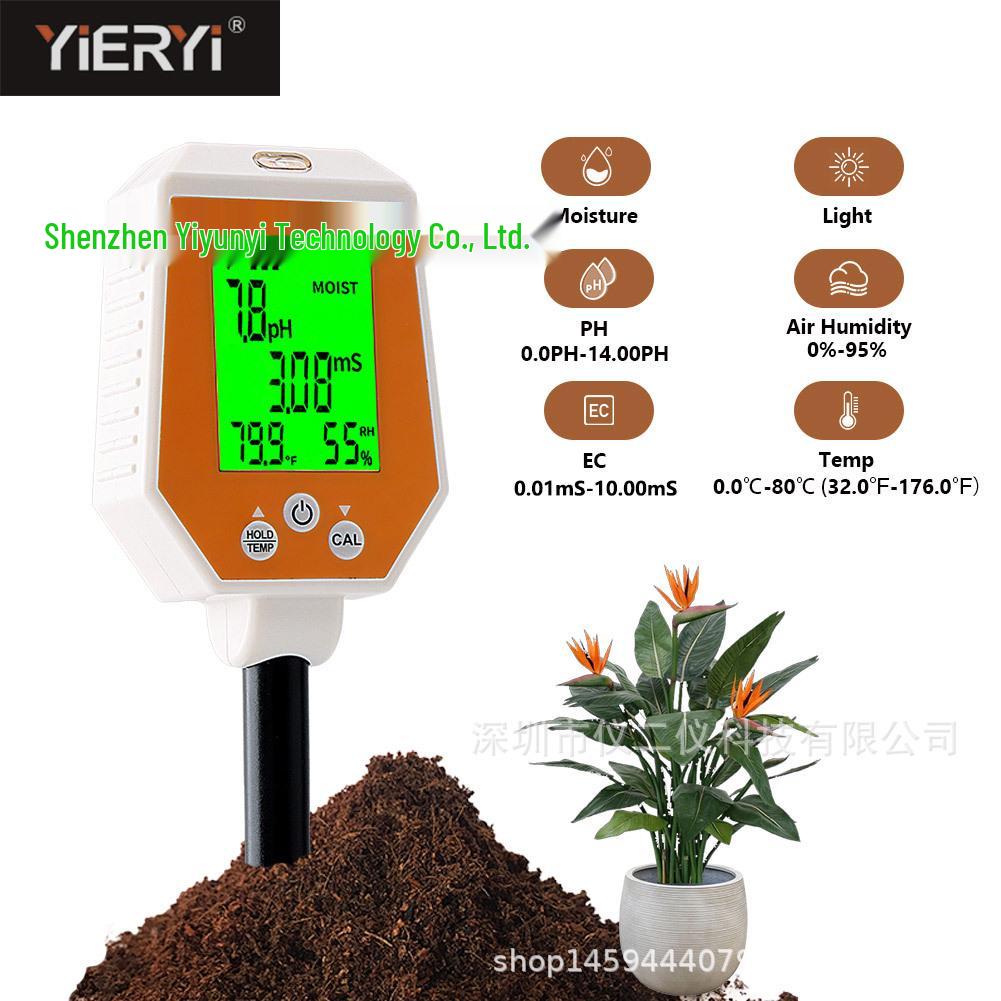 

6-in-1 Soil and Environmental Meter: PH, EC, Moisture, Temperature, Humidity, and Light Tester. Tester (No Battery)