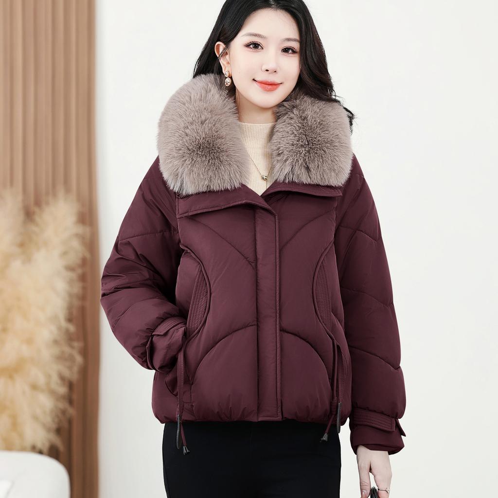 Winter new women's fashion big fur collar down cotton clothes foreign look thin warm cotton coat