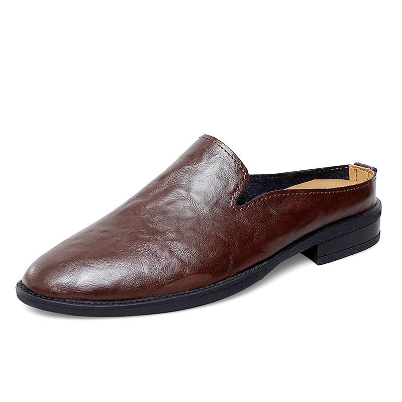 Genuine Leather Mules Shoes Men's Half Shoes For Man Luxury Brand Slippers Men Designer Casual Shoes Breathable Slip On Footwear