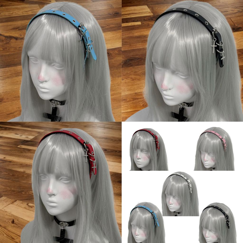 Punk Gothic Cross Design Leather Headband For Women Daily Use Cosplay Y2K Fashion